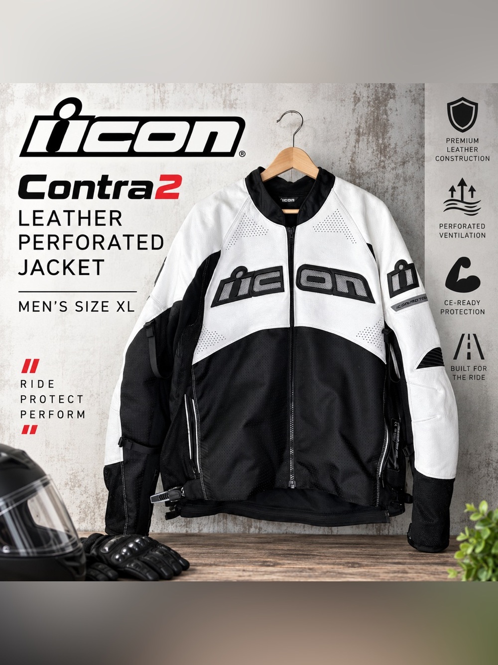 ICON Contra2 Leather Perforated Jacket Men’s Sz XL